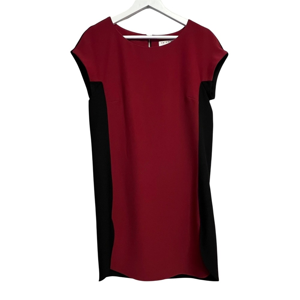 Trina Turk Dress Womens Medium ? Red Black Sheath Cap Sleeve Colorblock Zip Back